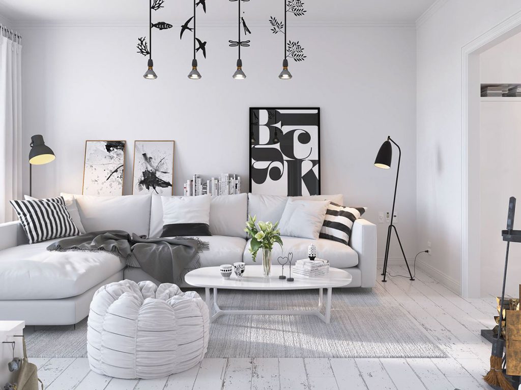 Farmingdale Patterns professional wallpaper installation in a bright Scandinavian interior