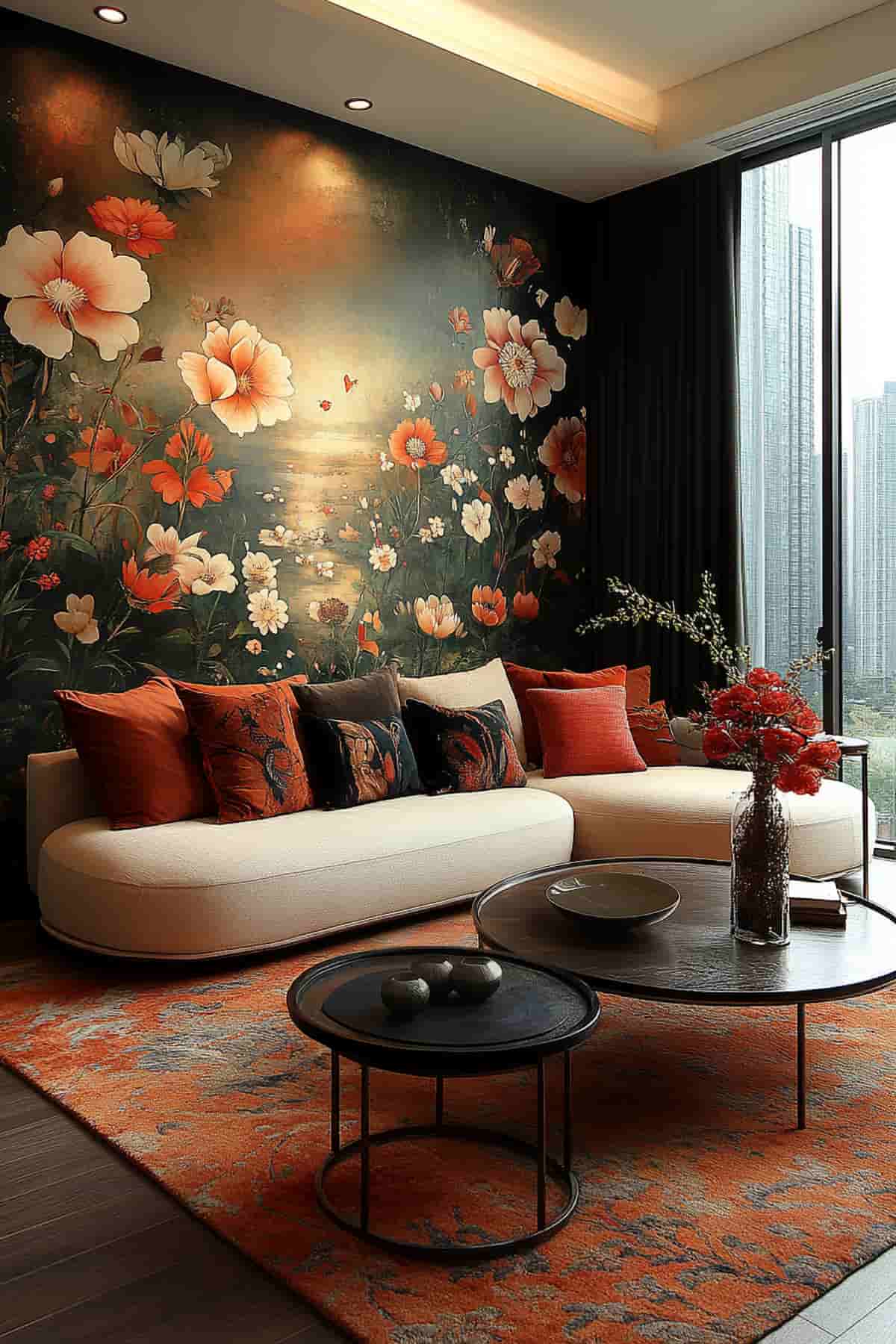 Contemporary bedroom accent wall with textured wallpaper