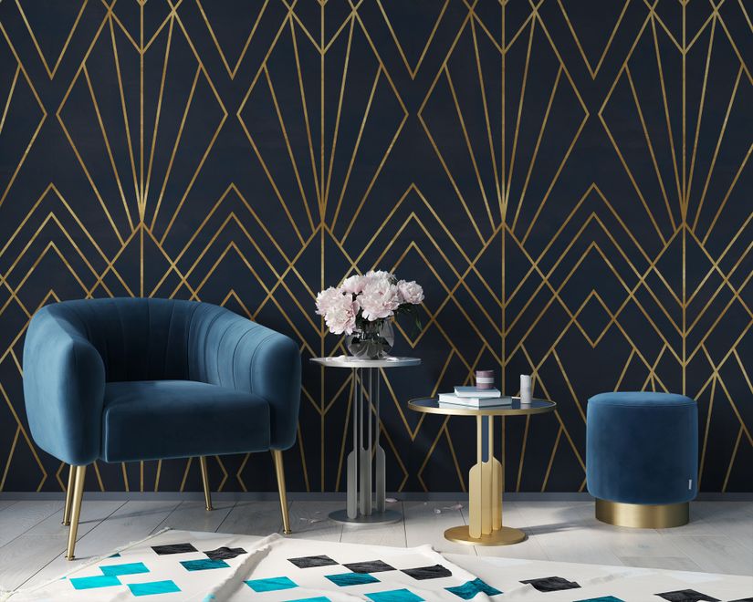 Art deco wallpaper installation in a modern interior